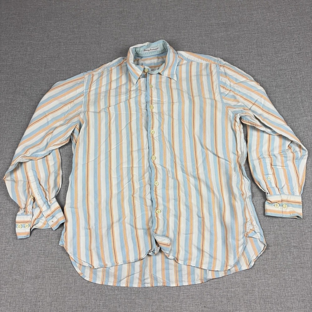 Tommy Bahama Shirt Mens Medium Blue Striped Long Sleeve Button Up Lyocell
